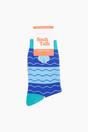 Blue Embroidered Scallop Shell Combed Cotton Socks, Image 4 of 4