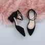 Black Mid Block Heel Crossed Strap Pointed Toe 2 Part Heels, Image 4 of 6