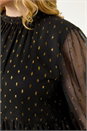 Gold Curve High Neck Metallic Overlay Swing Dress, Image 5 of 7