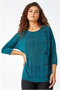 Teal Button Detail Marl Stretch Top, Image 1 of 5