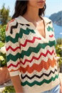 Ivory  Collar Wave Stripe Knit Top, Image 4 of 4