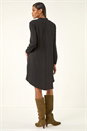 Black Textured V-Neck Swing Dress, Image 3 of 4