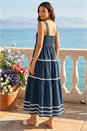 Navy  Ric Rac Tiered Midi Dress, Image 3 of 4