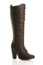 Brown AJVANI Brown High Heel Lace Up Victorian Style Knee High Boots, Image 1 of 6
