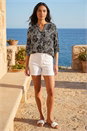 Black Puff Print Notch Neck Shirt, Image 2 of 4