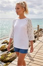 White Petite Contrast Sleeve Top, Image 2 of 4