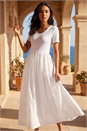 White Floral Print Pocket Midi Dress , Image 1 of 4