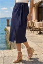 Navy  Textured Belted Pencil Skirt, Image 2 of 4