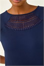 Navy  Crochet Neck Stretch T-Shirt, Image 5 of 5
