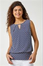 Blue Geometric Print Blouson Stretch Top, Image 1 of 5