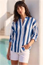 Navy Stripe Print Relaxed Button Shirt, Image 1 of 4