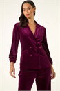 Burgundy Dusk Double Breasted Velvet Blazer, Image 4 of 5