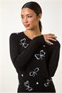 Black Embroidered Bow Detail Knit Jumper, Image 1 of 5