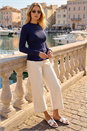 Navy  Woven Trim Ribbed Knit Jumper, Image 3 of 4