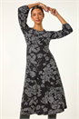 Black Floral A-Line Midi Dress, Image 4 of 5