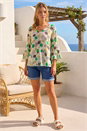 Green Abstract Spot Flare Sleeve Top, Image 2 of 4