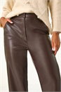 Chocolate Faux Leather Wide Leg Crop Trousers, Image 5 of 5
