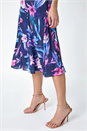 Navy  Sleeveless Tropical Print Bias Midi Dress, Image 5 of 5