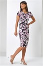 Black Leaf Print Ruched Lace Shift Dress, Image 2 of 4