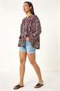 Purple Floral Print Tie Front Top, Image 2 of 5