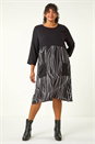 Black Curve Abstract Print Pocket Smock Dress, Image 1 of 5