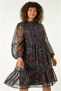 Blue Curve Metallic Print High Neck Swing Dress, Image 1 of 5