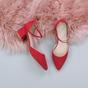 Red AJVANI Red Mid Block Heel Crossed Strap Pointed Toe 2 Part Heels, Image 4 of 6