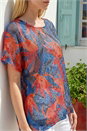 ORANGE Leaf Print Mesh Overlay Top, Image 4 of 4