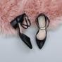 Black AJVANI Black Mid Block Heel Crossed Strap Pointed Toe 2 Part Heels, Image 4 of 6