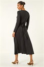 Black Twist Front Stretch Midi Dress, Image 3 of 5