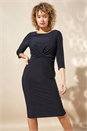 Black Twist Front 3/4 Sleeve Shift Dress, Image 1 of 4