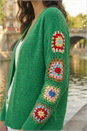 Green Crochet Sleeve Knit Cardigan, Image 4 of 4