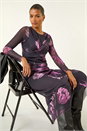 Purple Floral Mesh Stretch Maxi Dress, Image 1 of 5