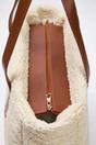Beige Women's Borg Sherpa Maxi Tote Bag with Contrast Strap, Image 4 of 4