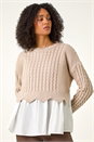 Beige 2 in 1 Contrast Cable Knit Jumper, Image 4 of 5