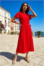 Red Side Tie Detail Midi Dress, Image 2 of 4