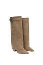 Taupe XY LONDON Taupe 'Rayna' Block Heel Knee High Foldover Boots With Pointed Toe, Image 5 of 5