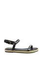 Black XY LONDON Black Studded Flat Espadrille Sandals with Slingback, Image 1 of 3