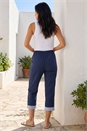 Navy  Petite Crop Turn Up Trouser, Image 3 of 4