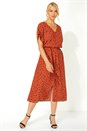 Rust Polka Dot Midi Tea Dress, Image 1 of 5