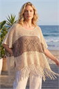 Natural Tassel Stripe Crochet Poncho, Image 1 of 4
