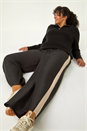 Black Curve Side Stripe Wide Leg Trouser, Image 1 of 5