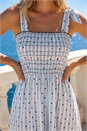 Blue Dusk Polka Dot Stripe Shirred Midi Dress, Image 4 of 4