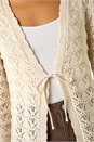 Beige Tie Front Pointelle Knit Cardigan, Image 5 of 5
