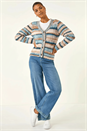 Light Blue  Stripe Buttoned Cable Knit Cardigan, Image 2 of 5