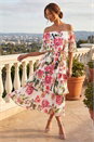 Ivory Bardot Floral Tiered Dress, Image 1 of 4
