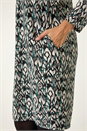Teal Aztec Print V-Neck Shift Stretch Dress, Image 5 of 5