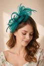 Dark Green SVNX Dark Green Bow Feather Fascinator, Image 1 of 1