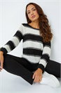 Black Knitted Stripe Jumper, Image 4 of 5