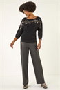 Black Embellished Floral Sequin Knit Jumper, Image 2 of 5